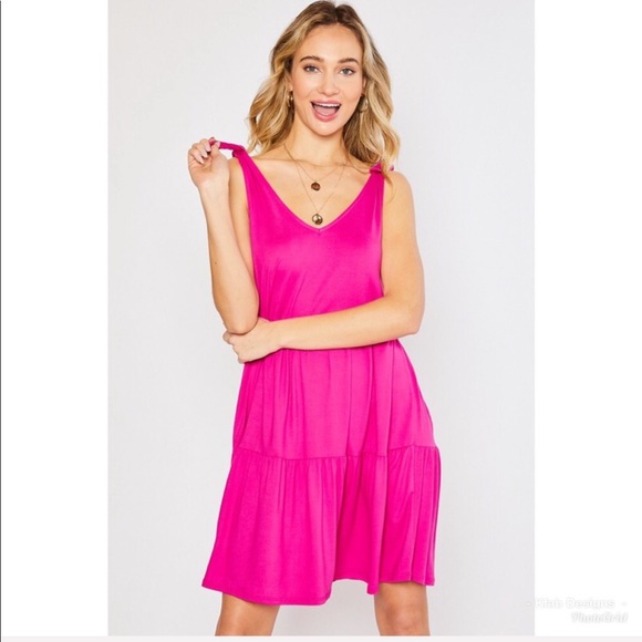 💖LAST 1! V Neck Tiered Ruffled Bow Detail Dress - Picture 5 of 7